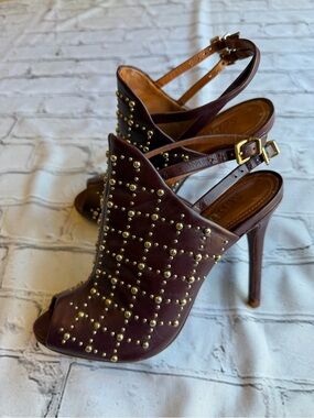 Schutz Slingback Peep-Toe Studded Heels 6B Leather Rocker Going Out Party